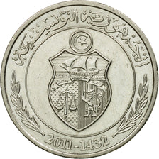 Münze, Tunesien, 1/2 Dinar, 2011, Paris, SS, Copper-nickel, KM:346