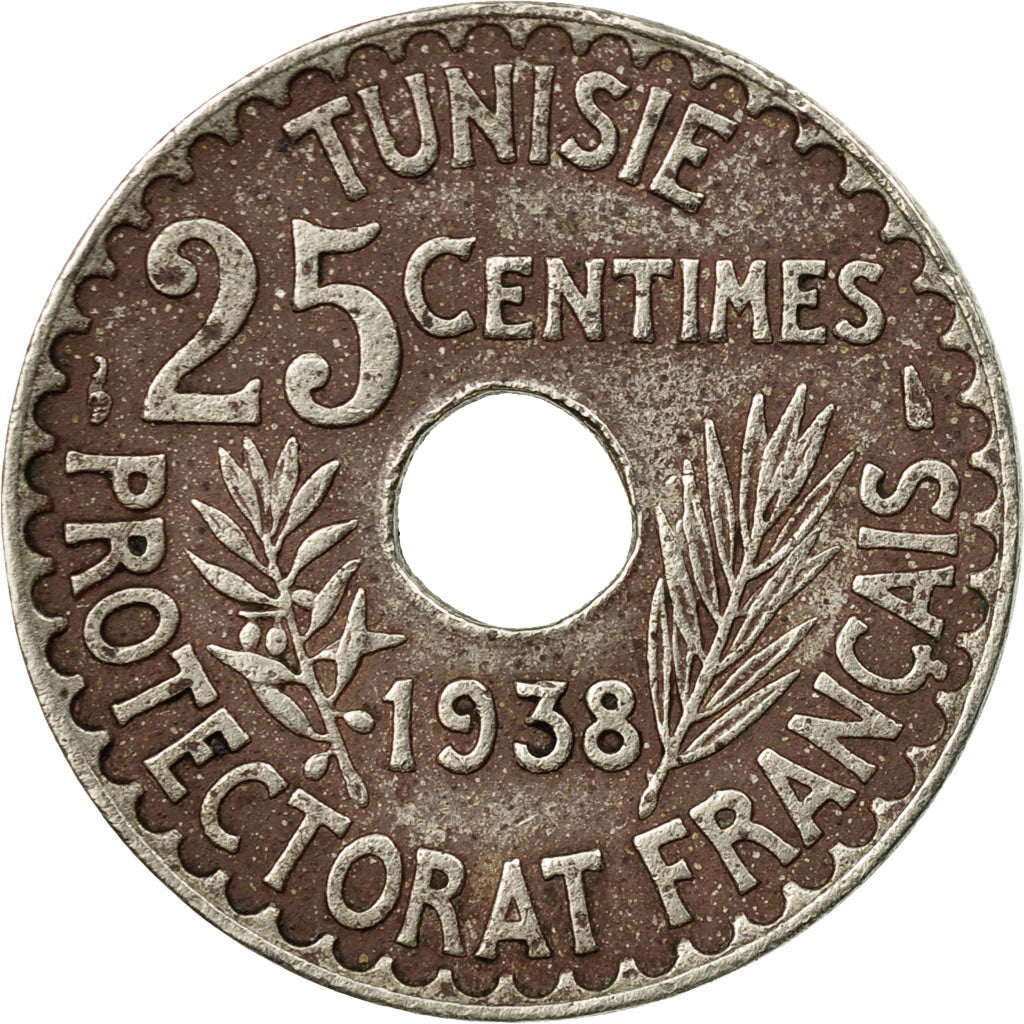 Münze, Tunesien, Ahmad Pasha Bey, 25 Centimes, 1938, Paris, SGE+