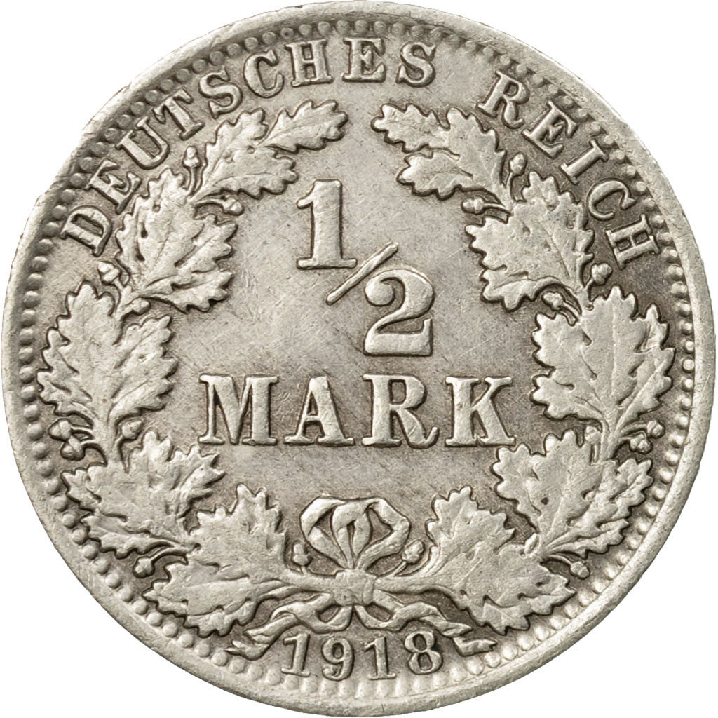 Moneda, ALEMANIA - IMPERIO, 1/2 Mark, 1918, Berlin, MBC, Plata, KM:17