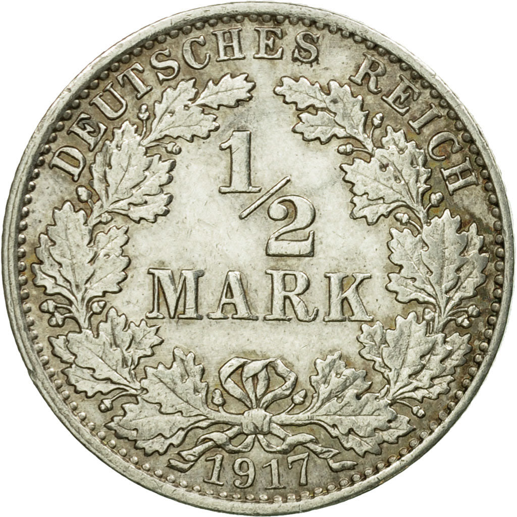 Munten, DUITSLAND - KEIZERRIJK, 1/2 Mark, 1917, Berlin, ZF, Zilver, KM:17