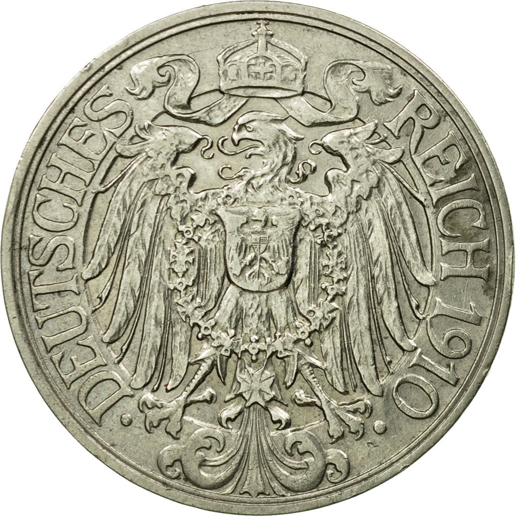 Moneta, GERMANIA - IMPERO, Wilhelm II, 25 Pfennig, 1910, Berlin, BB, Nichel