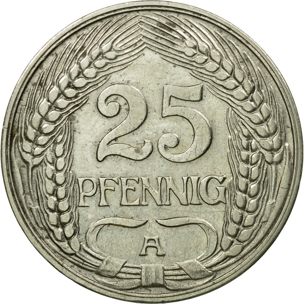 Moneta, GERMANIA - IMPERO, Wilhelm II, 25 Pfennig, 1910, Berlin, BB, Nichel