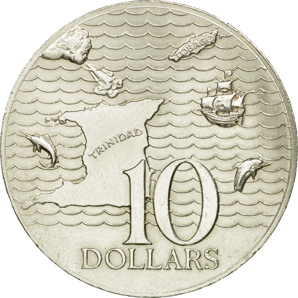 Moneta, TRINIDAD E TOBAGO, 10 Dollars, 1972, Franklin Mint, BB, Argento, KM:16