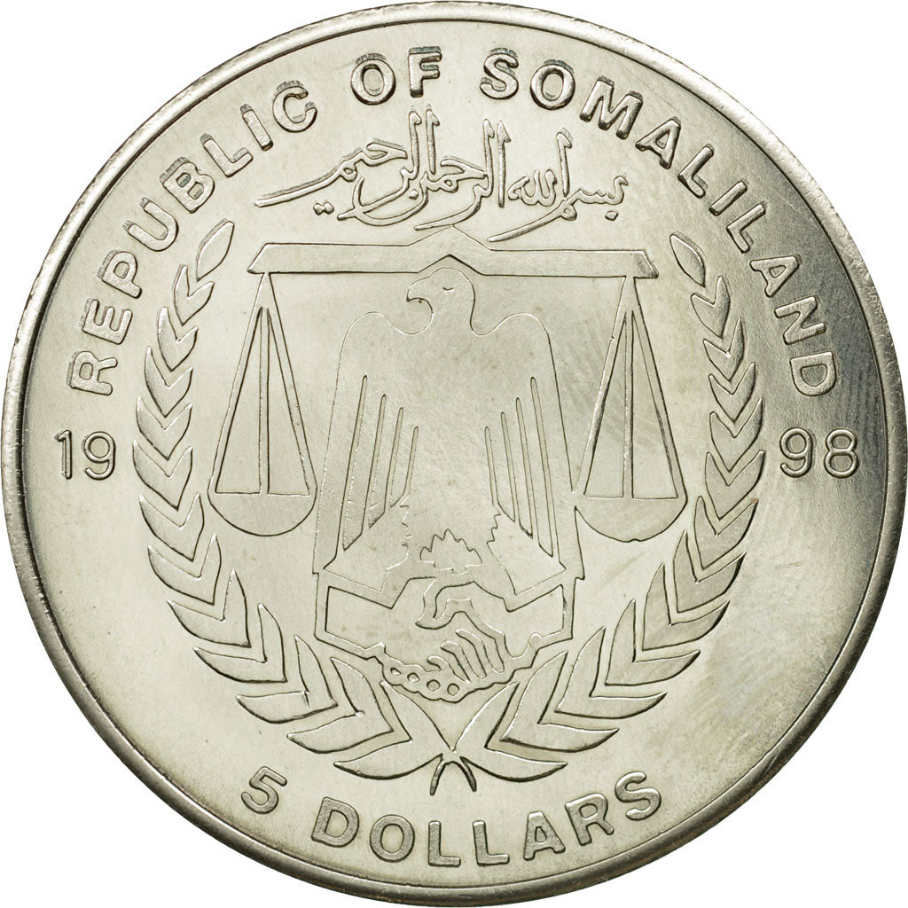 Moneda, Somalilandia, 5 Dollars, 1998, MBC, Cobre - níquel, KM:2