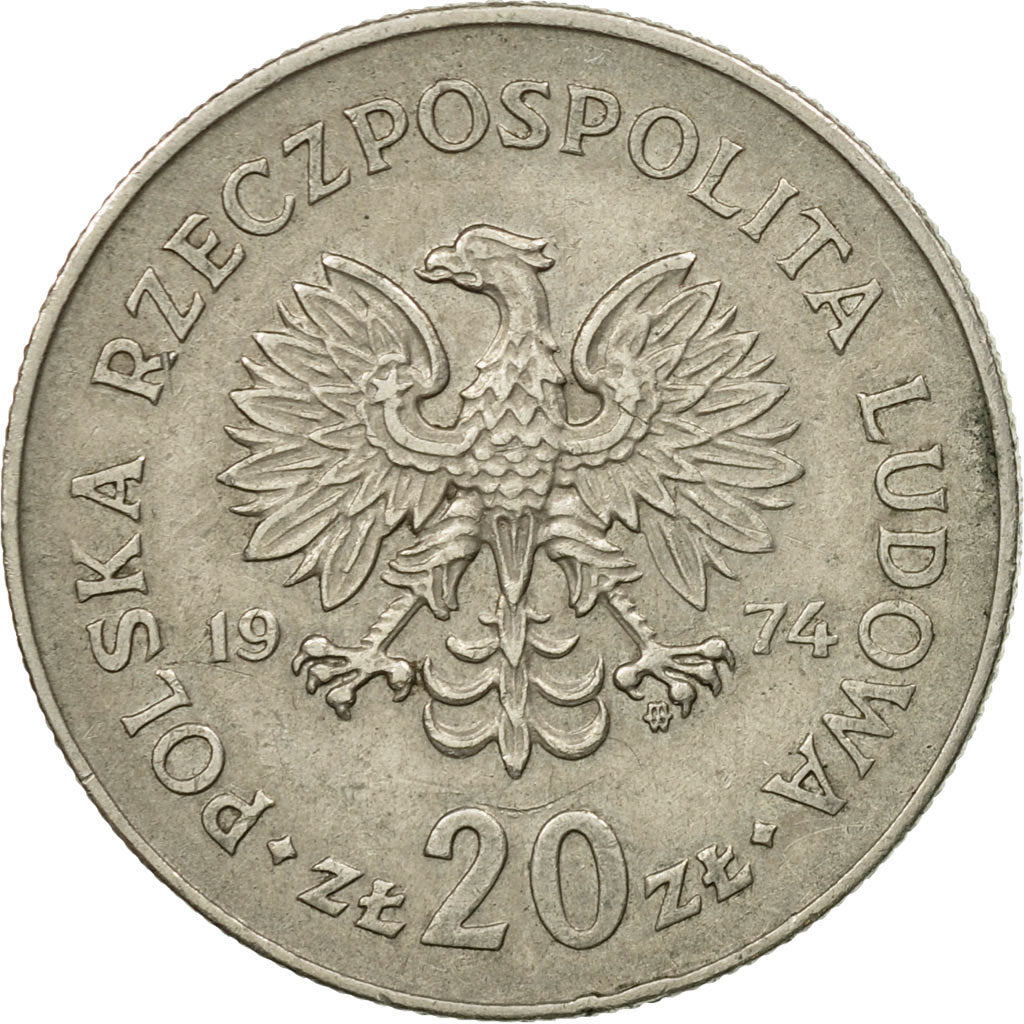 Coin, Poland, 20 Zlotych, 1974, Warsaw, VF(30-35), Copper-nickel, KM:69