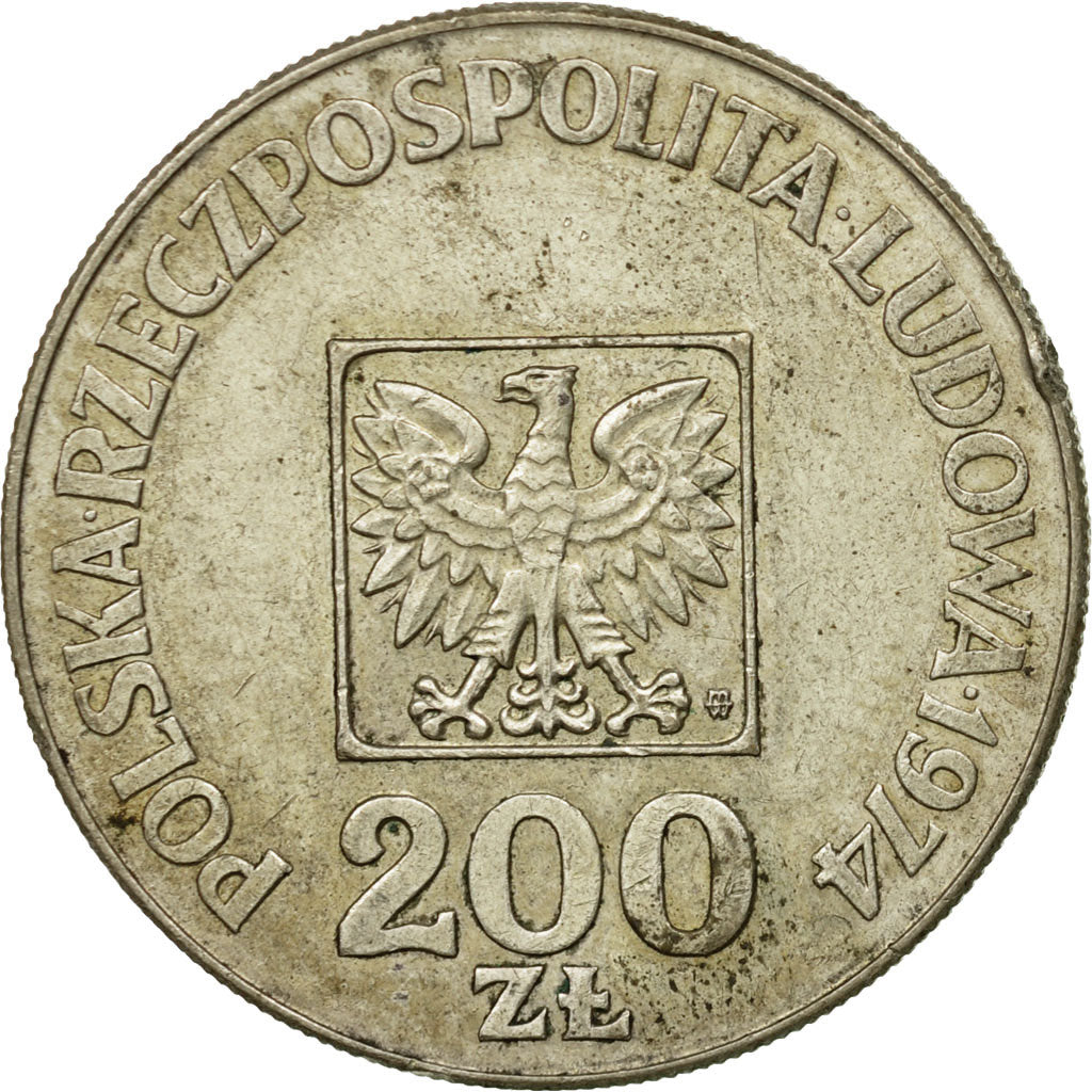 Moneda, Polonia, 200 Zlotych, 1974, Warsaw, BC+, Plata, KM:72