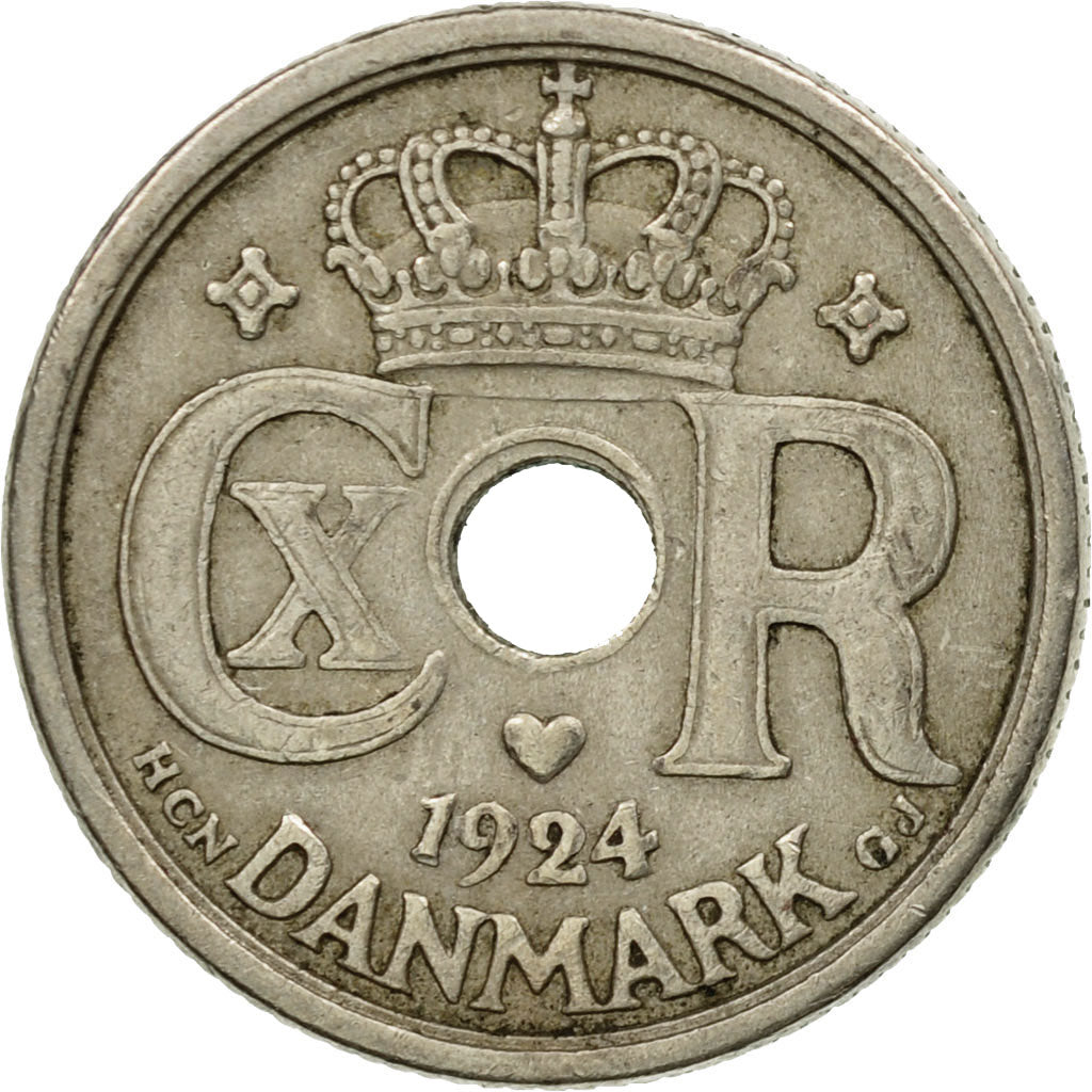 Coin, Denmark, Christian X, 10 Öre, 1924, Copenhagen, VF(30-35), Copper-nickel