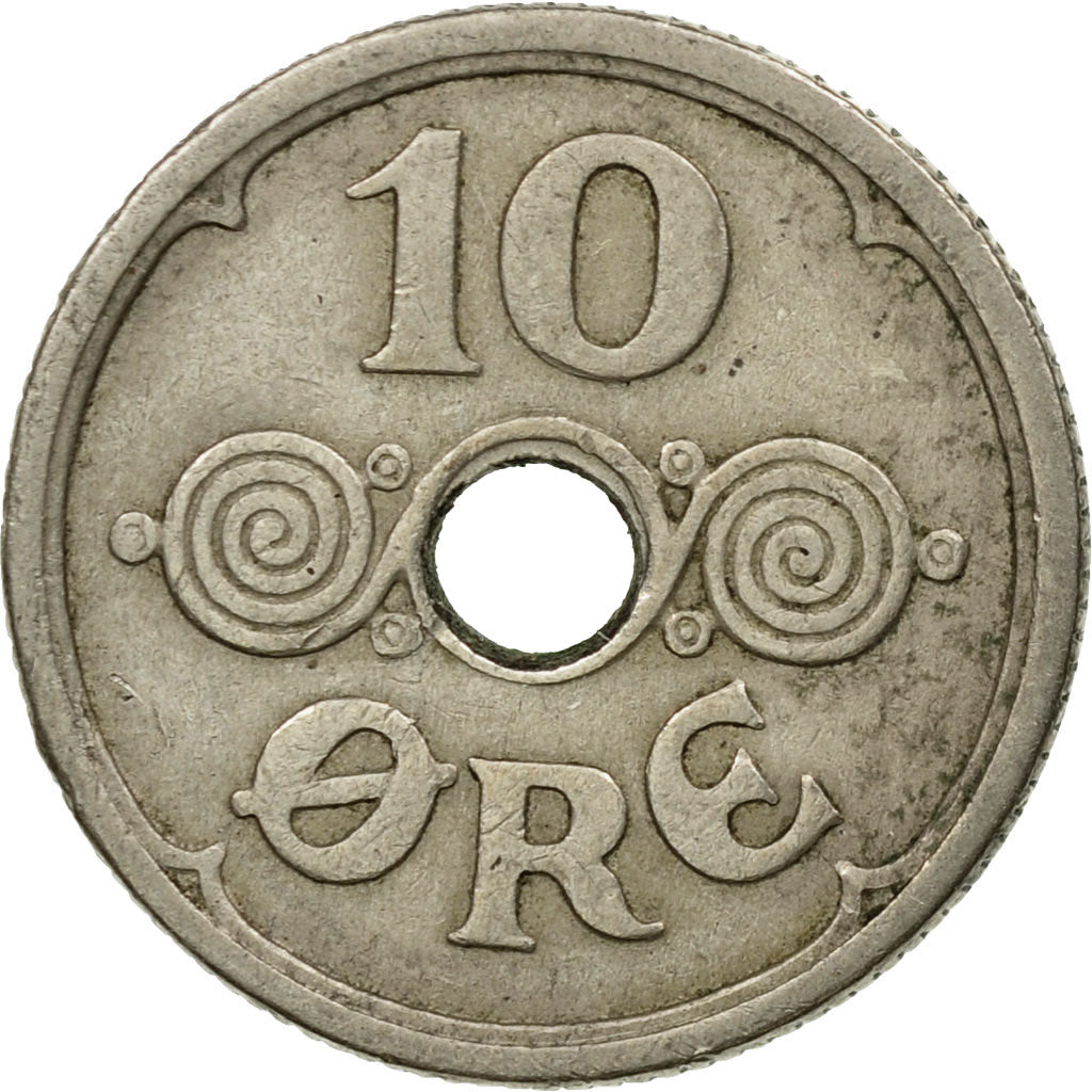 Coin, Denmark, Christian X, 10 Öre, 1924, Copenhagen, VF(30-35), Copper-nickel