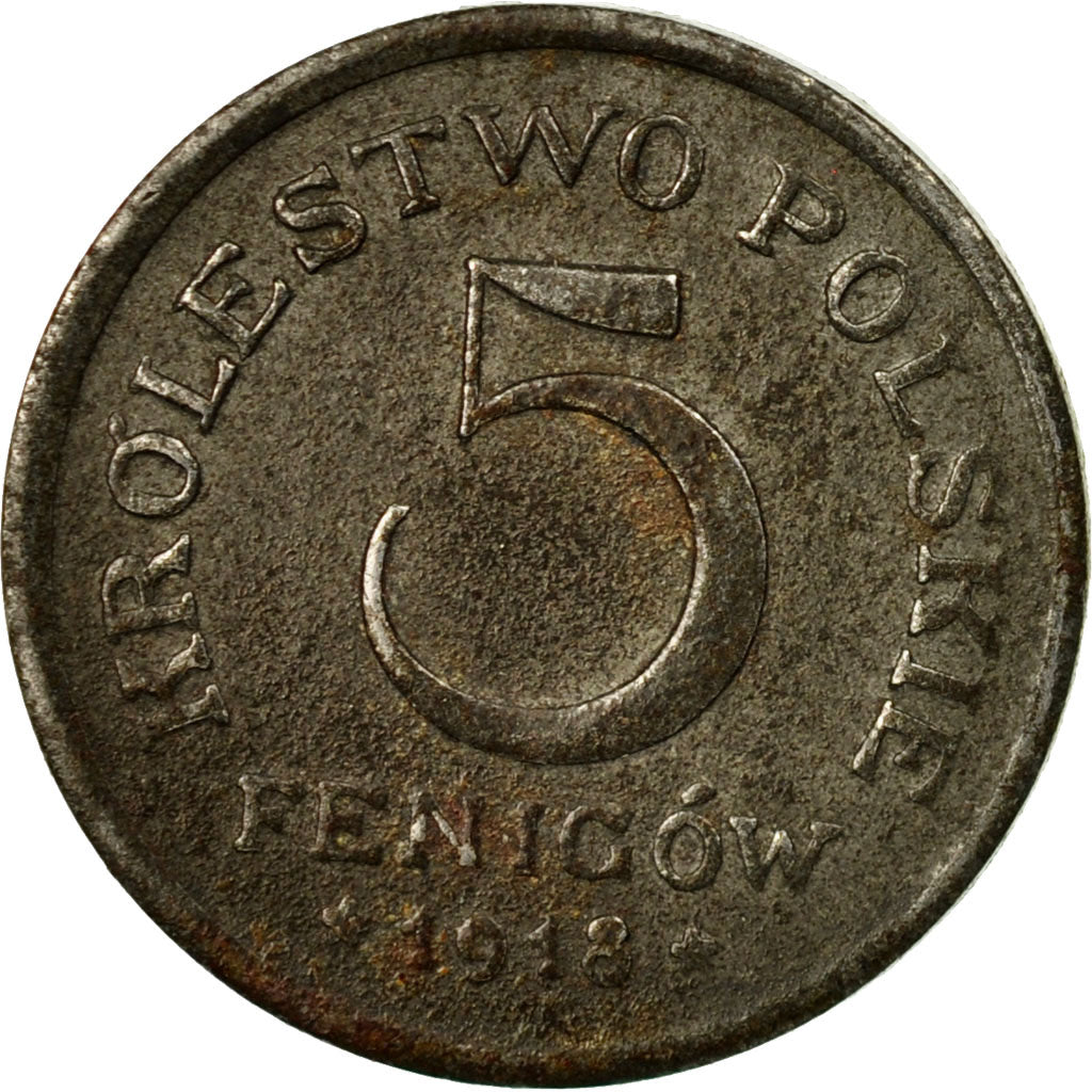 Moneta, Polonia, 5 Fenigow, 1918, Stuttgart, Germany, MB+, Ferro, KM:5
