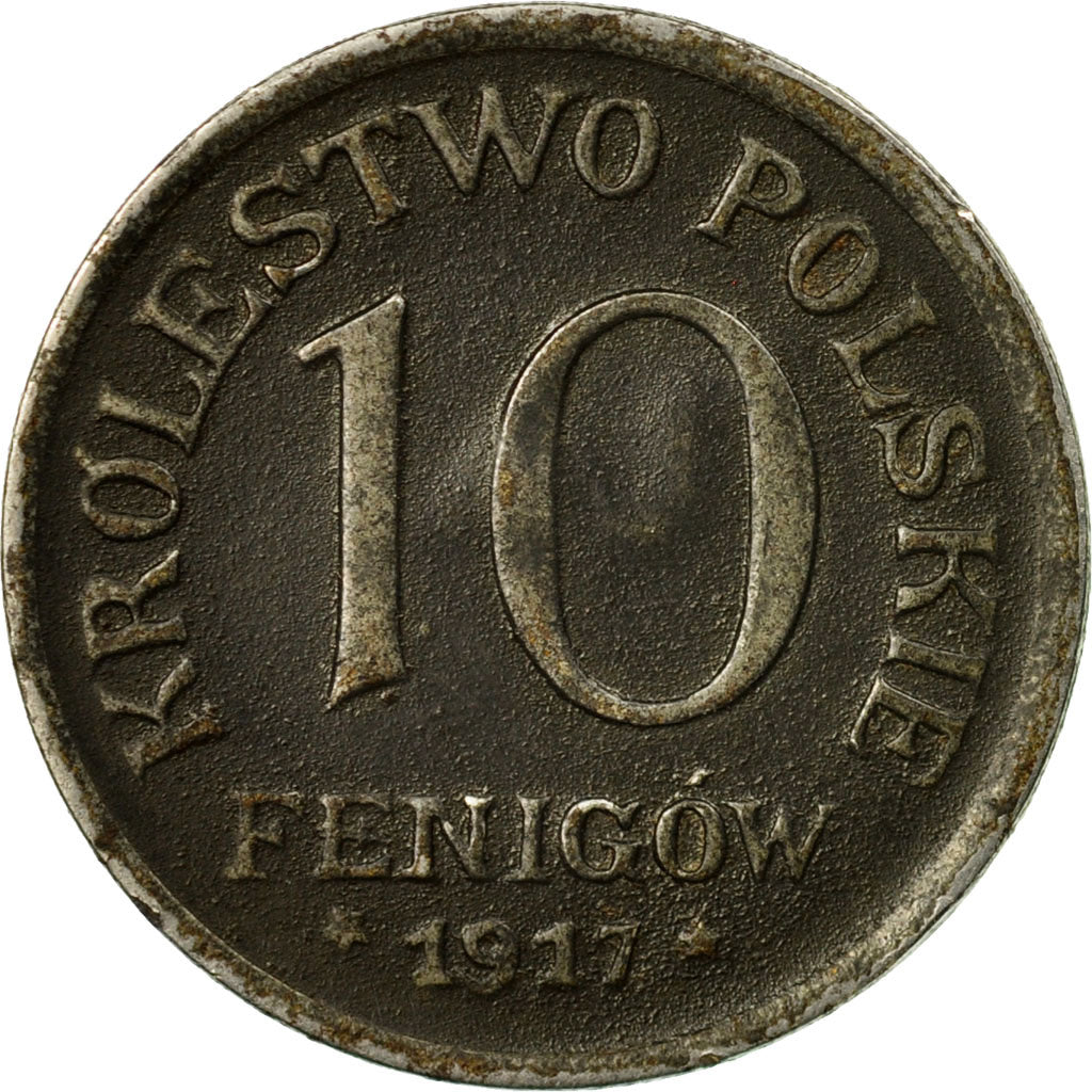 Moneta, Polonia, 10 Fenigow, 1917, Stuttgart, Germany, MB+, Ferro, KM:6