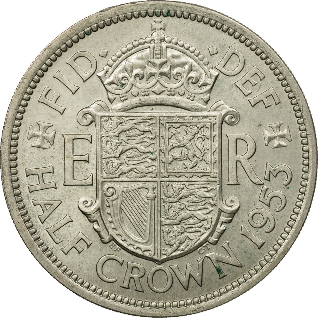 Monnaie, Grande-Bretagne, Elizabeth II, 1/2 Crown, 1953, TTB, Copper-nickel