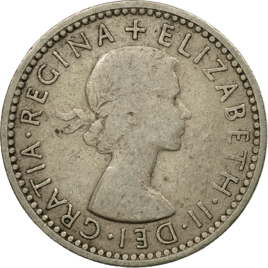 Coin, Great Britain, Elizabeth II, 6 Pence, 1954, VF(30-35), Copper-nickel