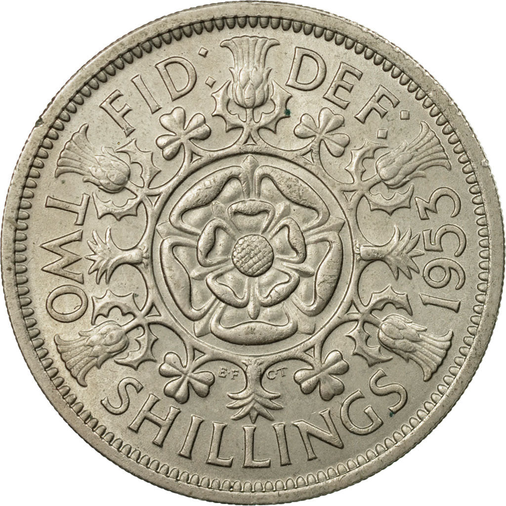 Münze, Großbritannien, Elizabeth II, Florin, Two Shillings, 1953, S+