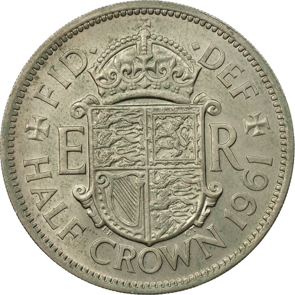 Coin, Great Britain, Elizabeth II, 1/2 Crown, 1961, VF(30-35), Copper-nickel