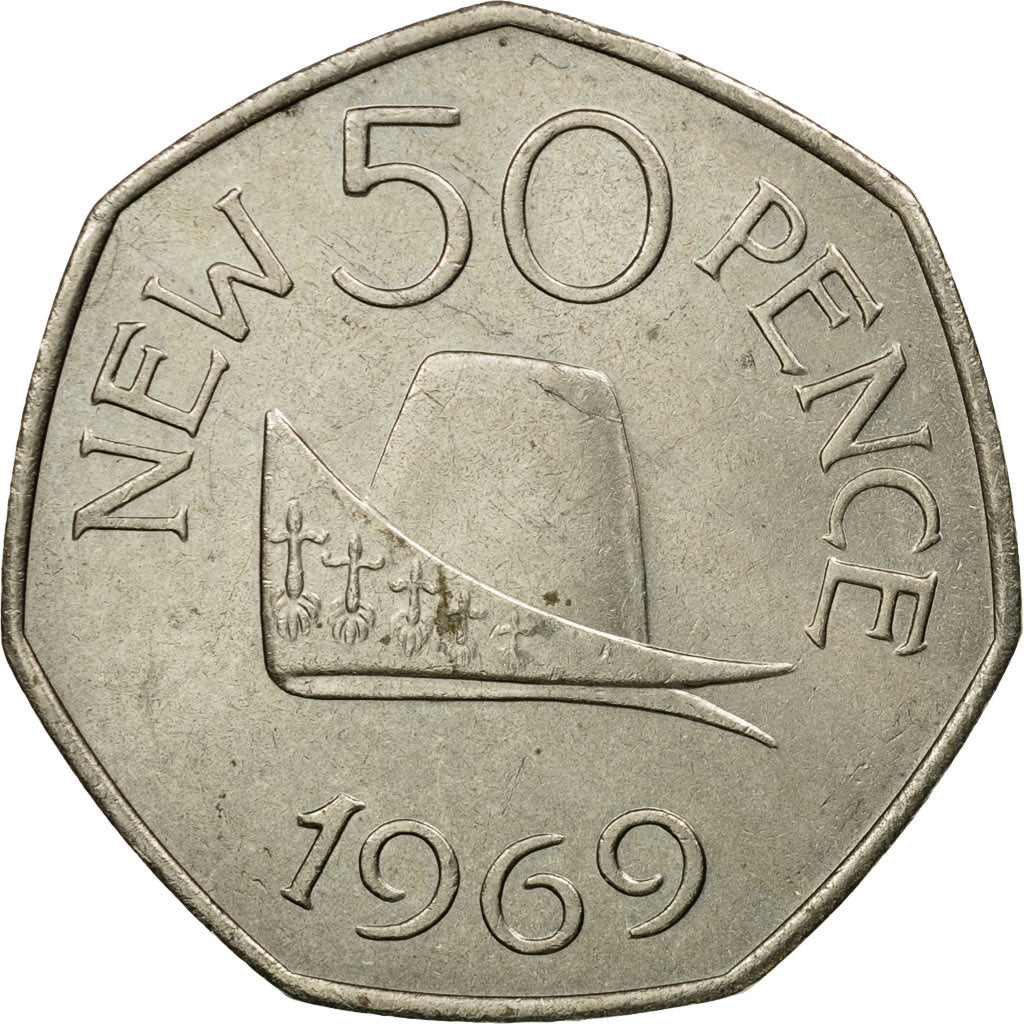Monnaie, Guernsey, Elizabeth II, 50 New Pence, 1969, Heaton, TTB, Copper-nickel