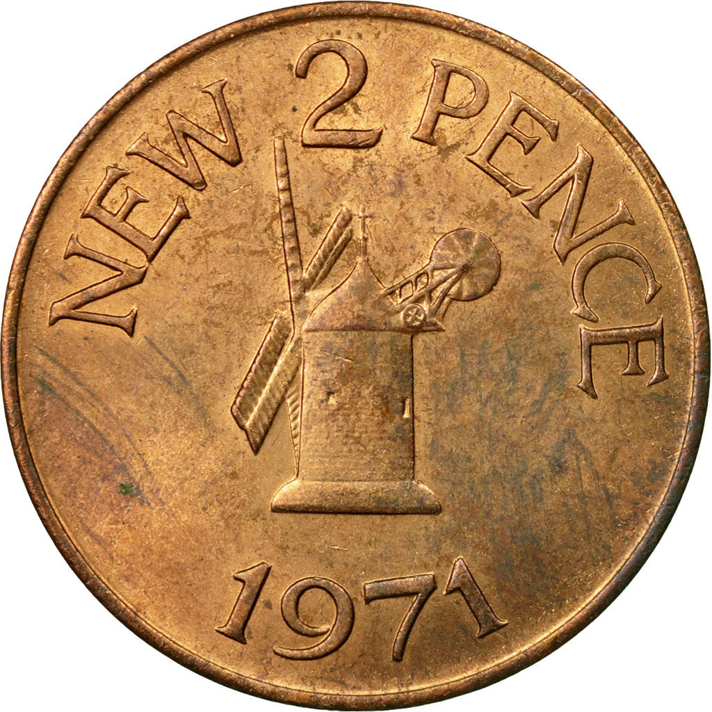 Coin, Guernsey, Elizabeth II, 2 New Pence, 1971, Heaton, VF(30-35), Bronze