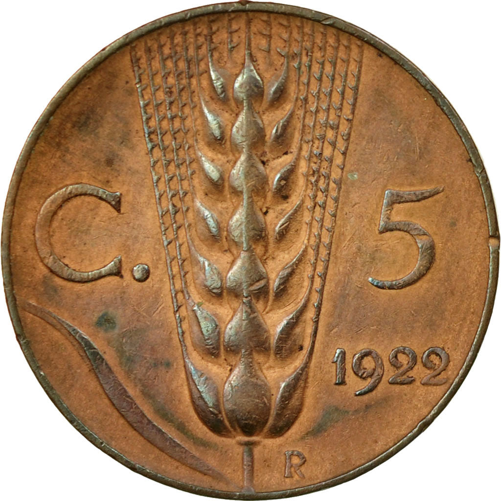 Moneta, Italia, Vittorio Emanuele III, 5 Centesimi, 1922, Rome, MB+, Bronzo