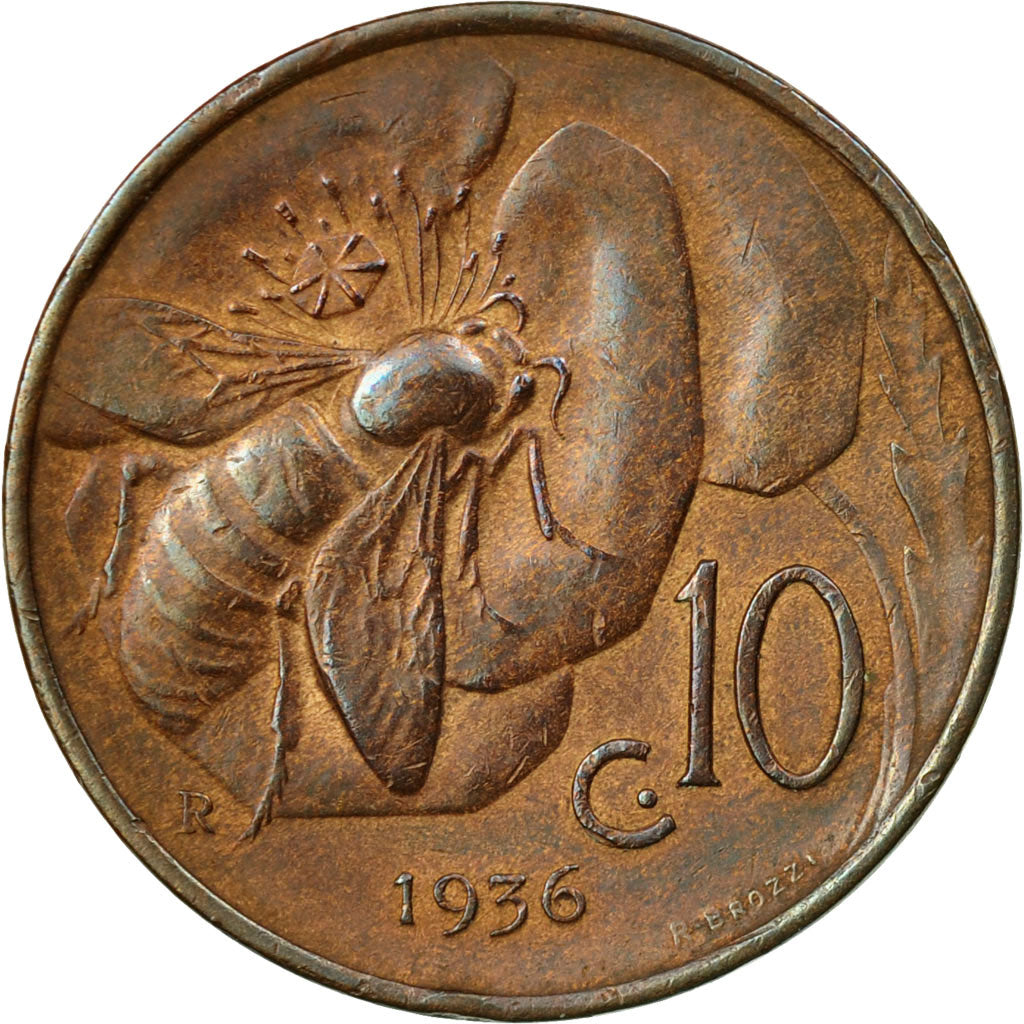 Coin, Italy, Vittorio Emanuele III, 10 Centesimi, 1936, Rome, EF(40-45), Bronze