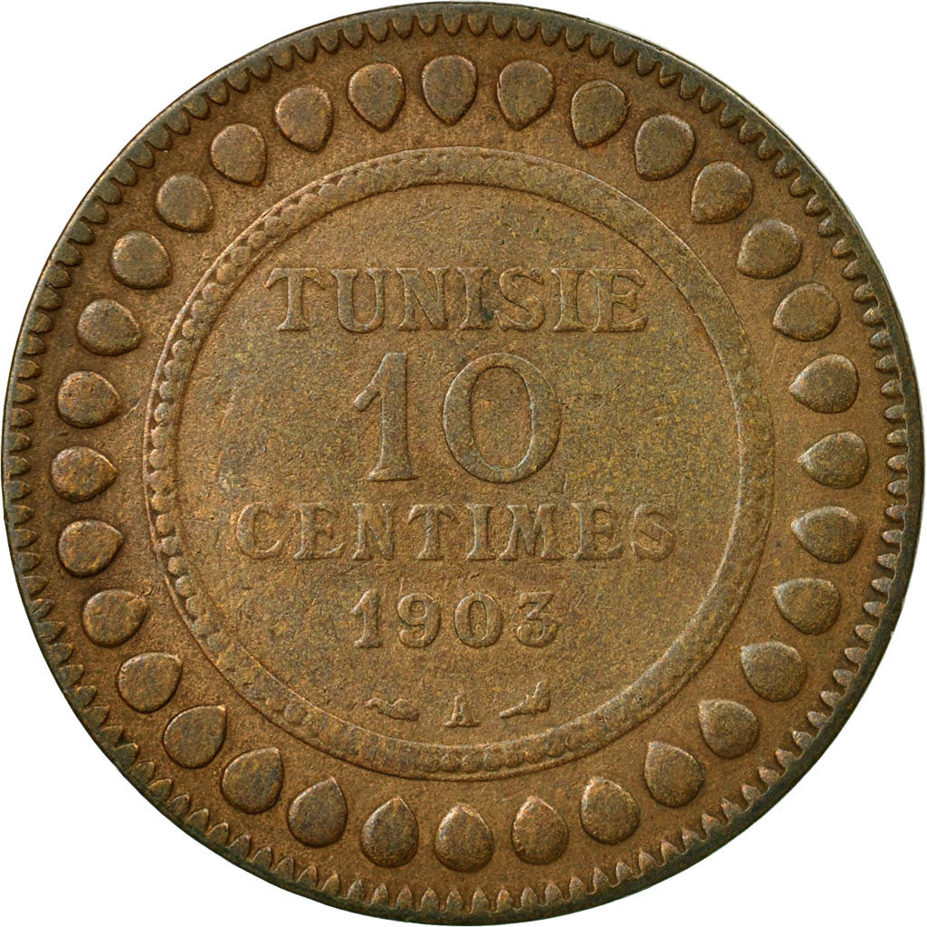 Moneta, Tunisia, Muhammad al-Hadi Bey, 10 Centimes, 1903, Paris, B+, Bronzo
