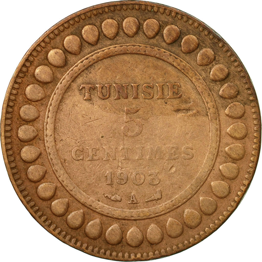 Münze, Tunesien, Muhammad al-Hadi Bey, 5 Centimes, 1903, Paris, S, Bronze