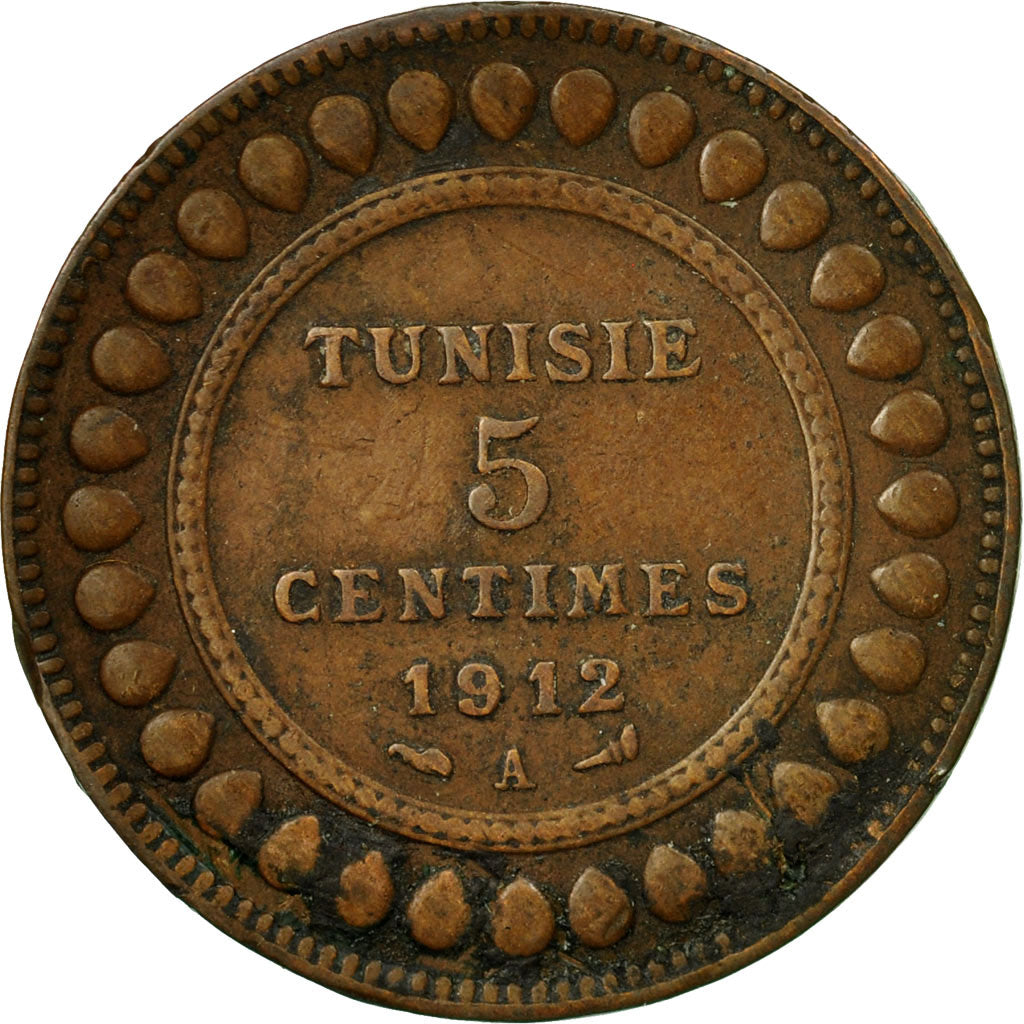 Coin, Tunisia, Muhammad al-Nasir Bey, 5 Centimes, 1912, Paris, VF(30-35)