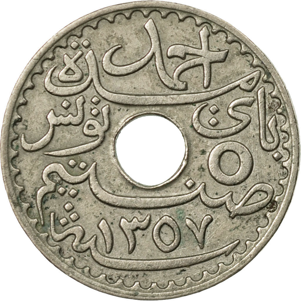 Moneta, Tunisia, Ahmad Pasha Bey, 5 Centimes, 1938, Paris, MB+, Nichel-bronzo