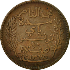 Moneta, Tunisia, Muhammad al-Nasir Bey, 10 Centimes, 1907, Paris, MB+, Bronzo