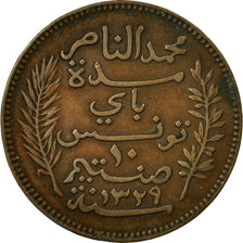 Coin, Tunisia, Muhammad al-Nasir Bey, 10 Centimes, 1911, Paris, VF(30-35)