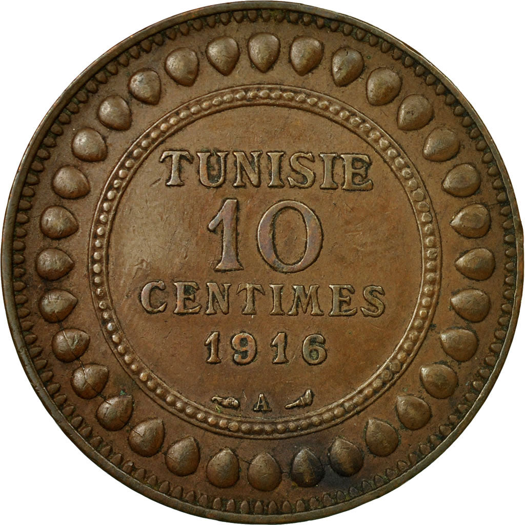 Munten, Tunisië, Muhammad al-Nasir Bey, 10 Centimes, 1916, Paris, FR+, Bronze