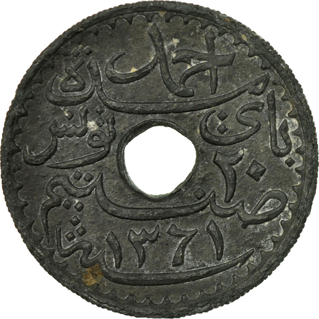 Moneta, Tunisia, Ahmad Pasha Bey, 20 Centimes, 1942, Paris, MB, Zinco, KM:268