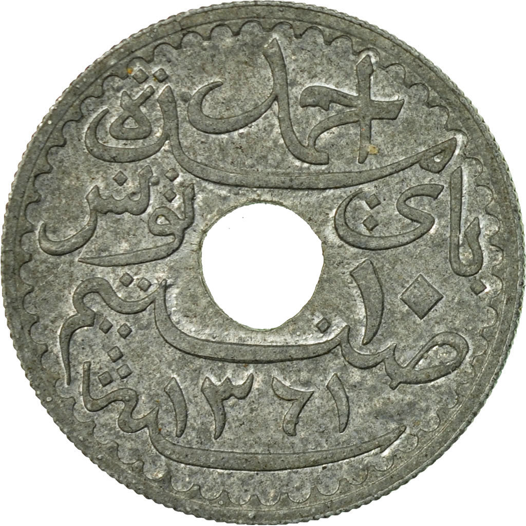Monnaie, Tunisie, Ahmad Pasha Bey, 10 Centimes, 1942, Paris, TB+, Zinc, KM:267