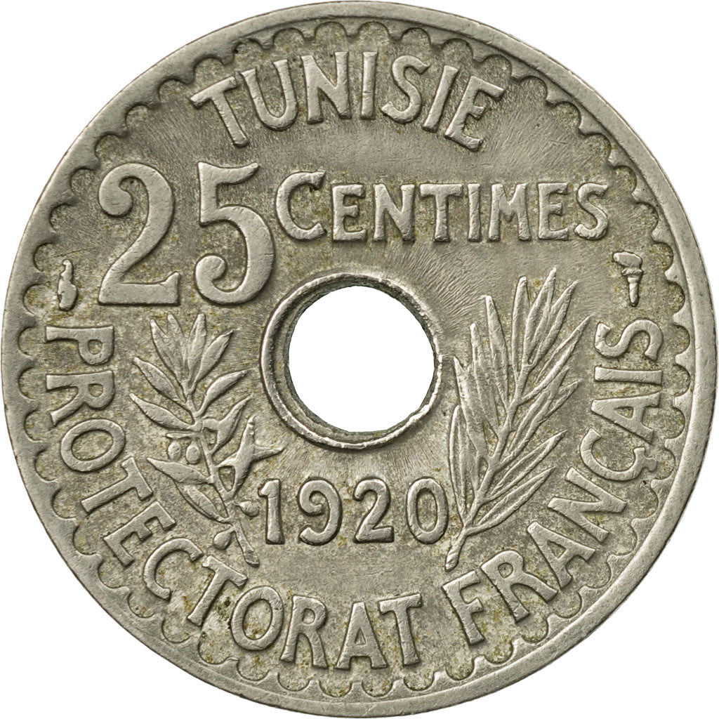 Münze, Tunesien, Muhammad al-Nasir Bey, 25 Centimes, 1920, Paris, S+