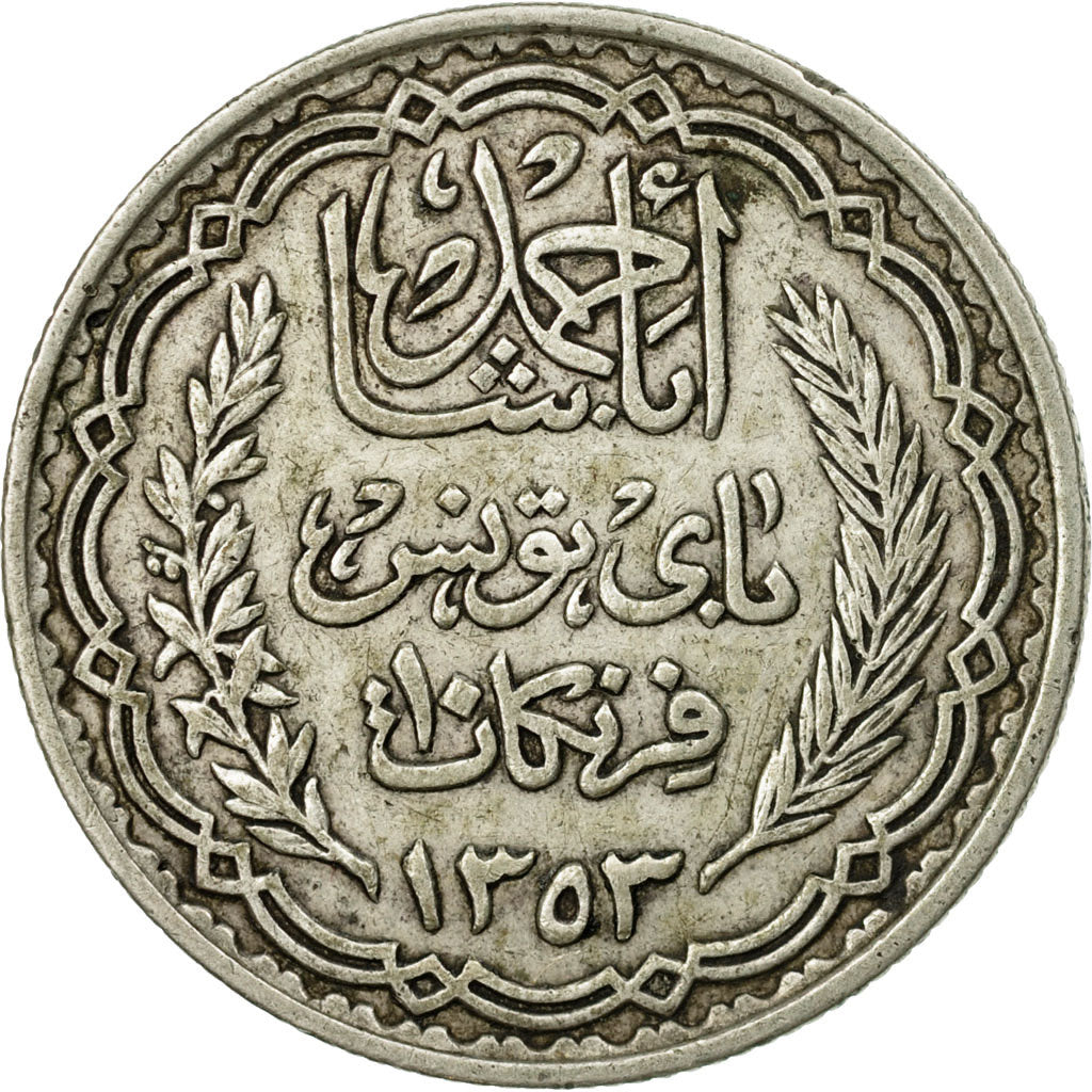 Munten, Tunisië, Ahmad Pasha Bey, 10 Francs, 1934, Paris, FR+, Zilver, KM:262