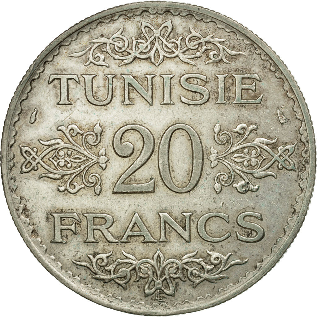 Munten, Tunisië, Ahmad Pasha Bey, 20 Francs, 1934, Paris, ZF, Zilver, KM:263