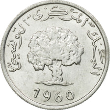 Coin, Tunisia, Millim, 1960, Paris, EF(40-45), Aluminum, KM:280