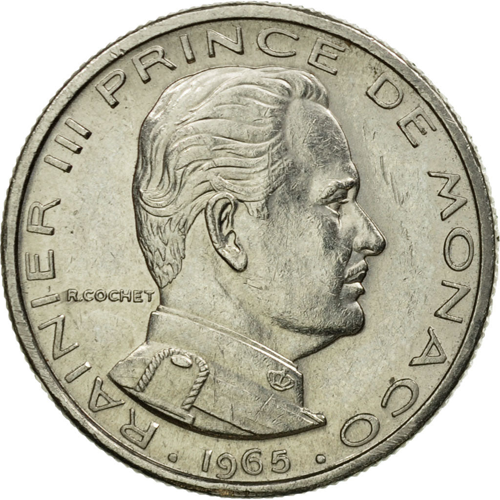 Coin, Monaco, Rainier III, 1/2 Franc, 1965, EF(40-45), Nickel, KM:145