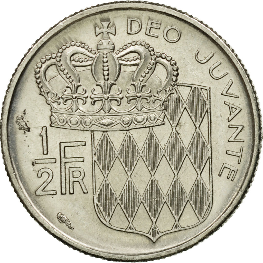 Coin, Monaco, Rainier III, 1/2 Franc, 1965, EF(40-45), Nickel, KM:145
