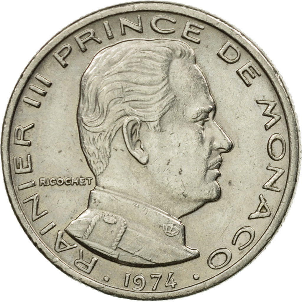 Coin, Monaco, Rainier III, 1/2 Franc, 1974, EF(40-45), Nickel, KM:145
