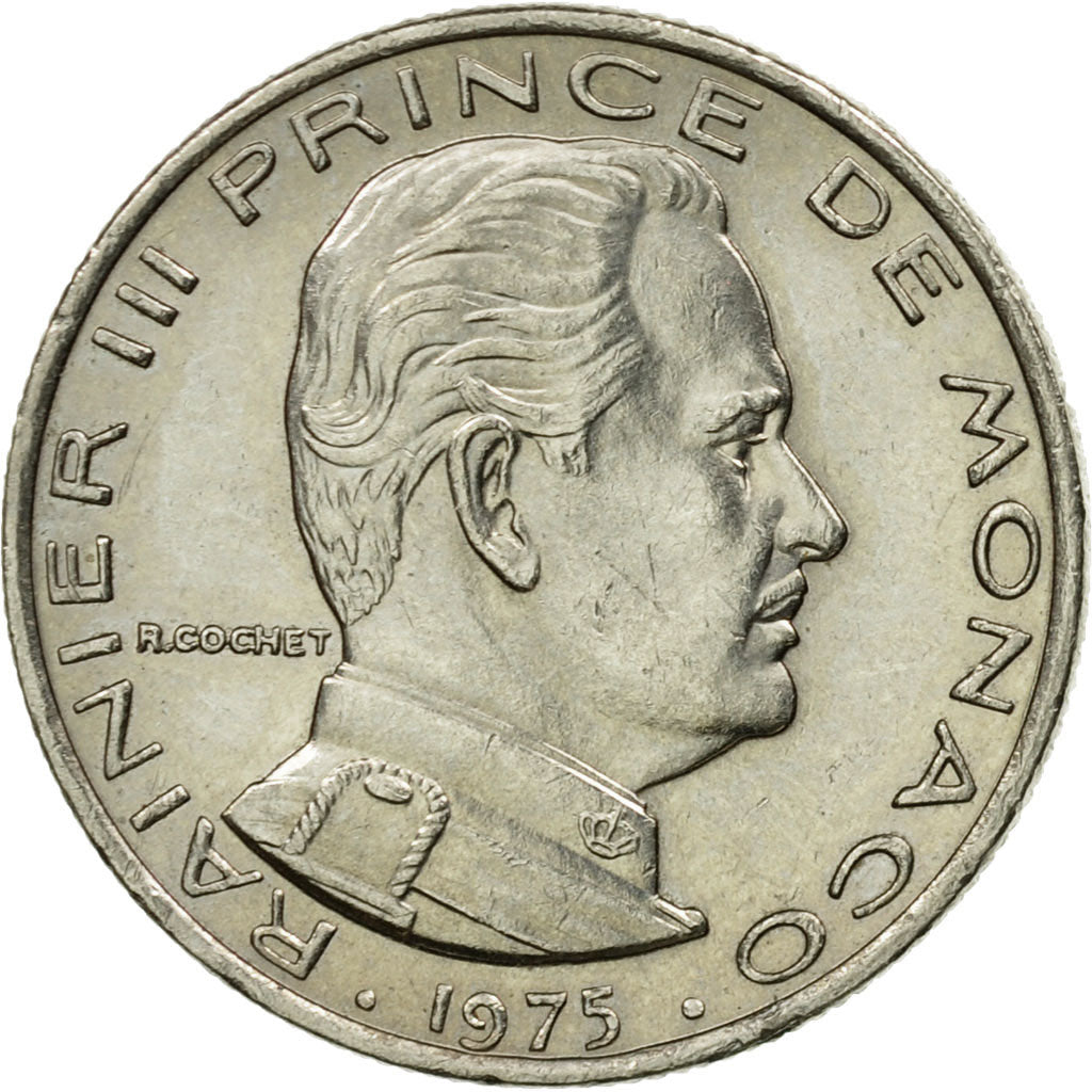 Moneta, Monaco, Rainier III, 1/2 Franc, 1975, EF(40-45), Nikiel, KM:145
