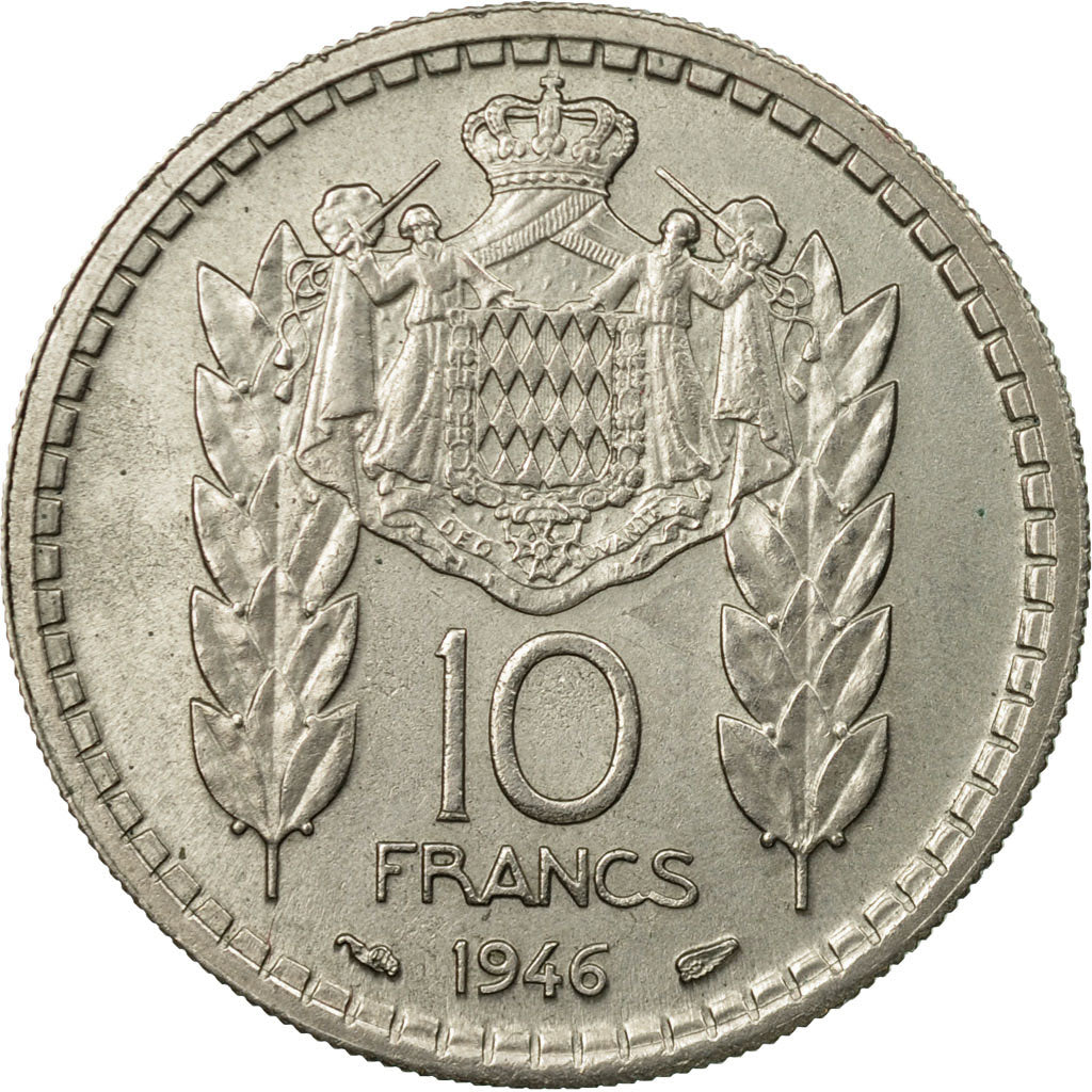 Coin, Monaco, Louis II, 10 Francs, 1946, Poissy, EF(40-45), Copper-nickel