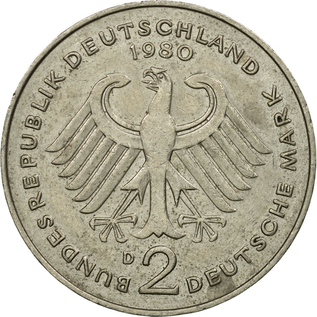 Munten, Federale Duitse Republiek, 2 Mark, 1980, Munich, ZF, Copper-Nickel Clad