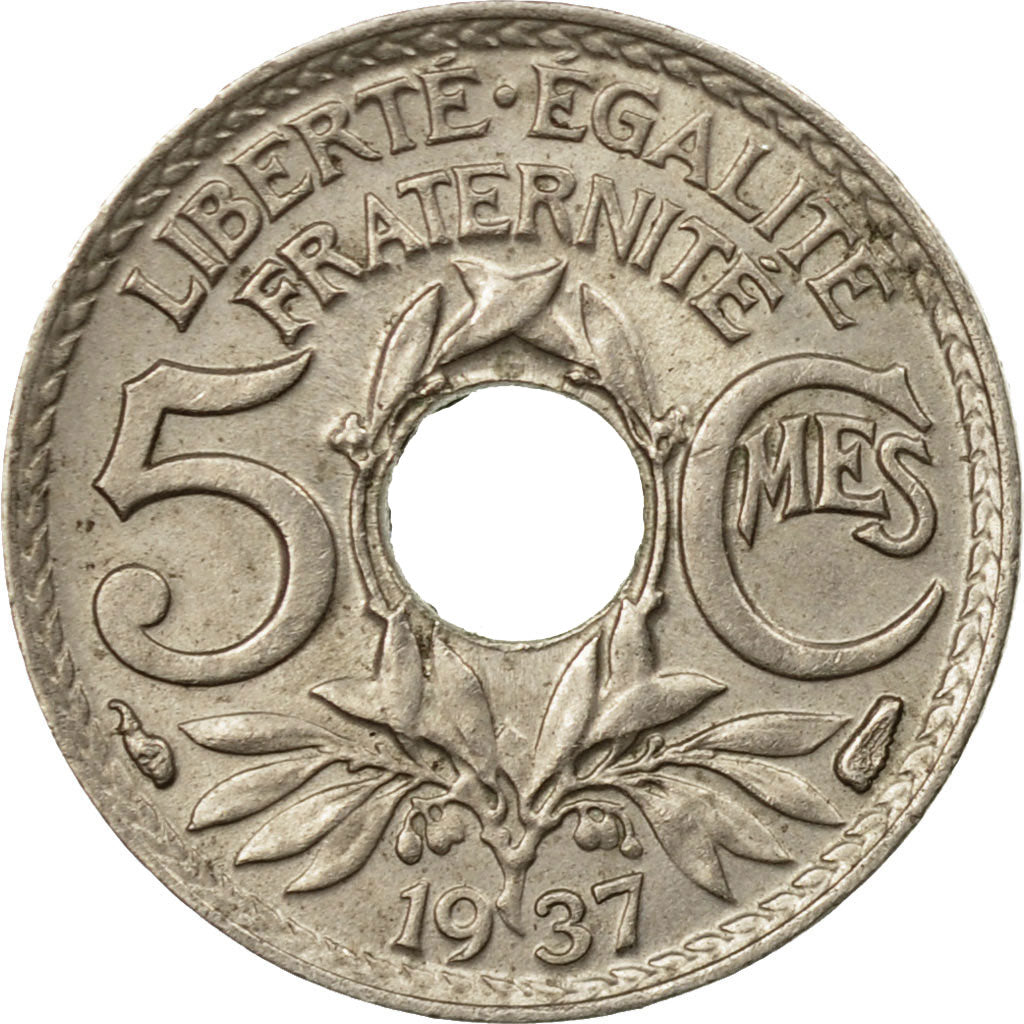 Moneda, Francia, Lindauer, 5 Centimes, 1937, Paris, BC+, Cobre - níquel