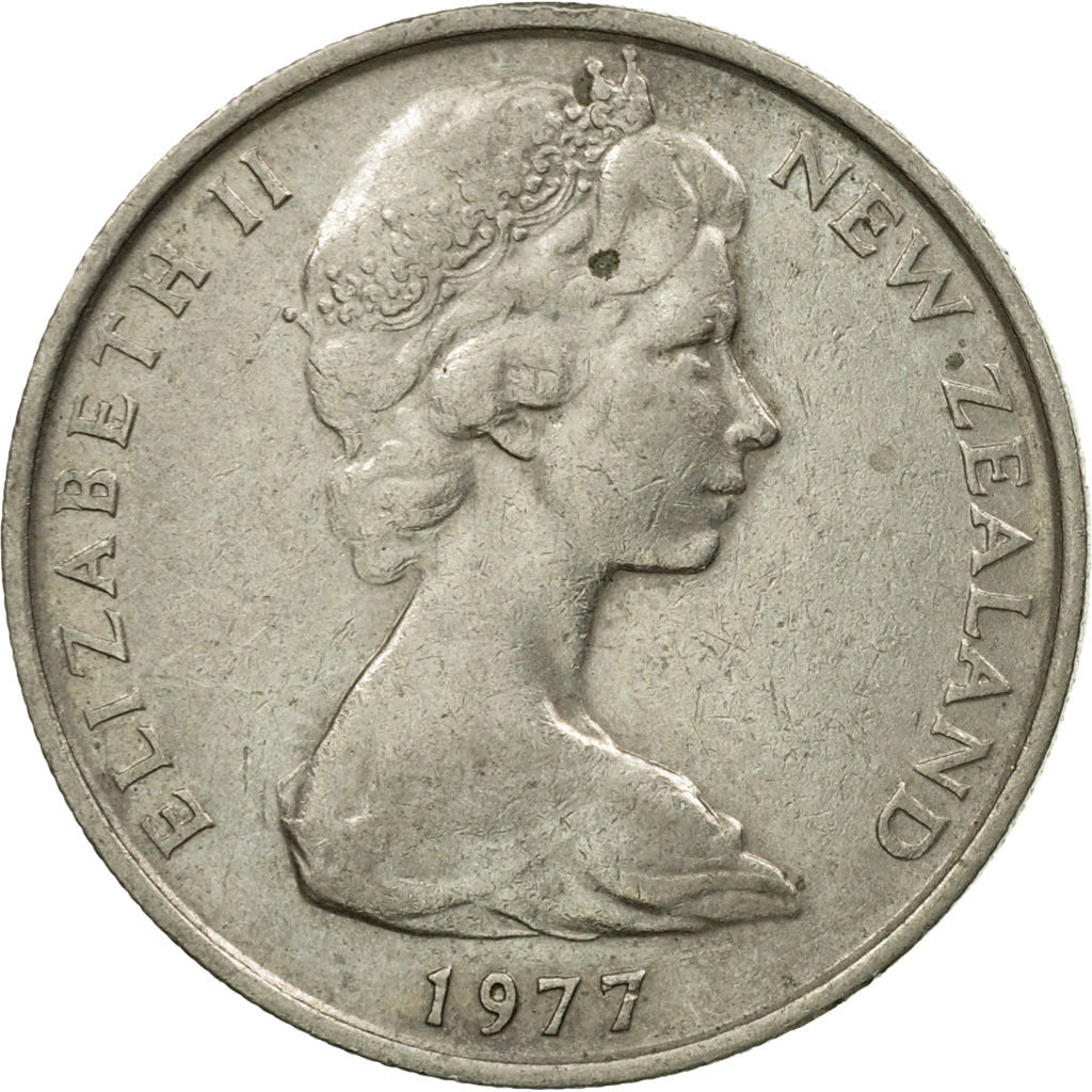 Moneda, Nueva Zelanda, Elizabeth II, 10 Cents, 1977, MBC, Cobre - níquel
