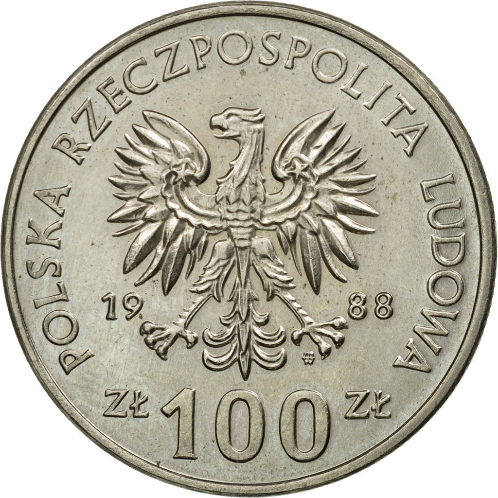 Coin, Poland, 100 Zlotych, 1988, Warsaw, EF(40-45), Copper-nickel, KM:182