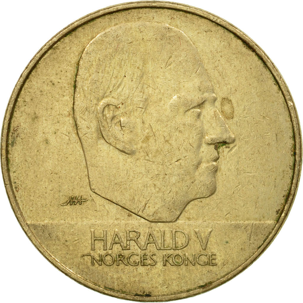 Moneda, Noruega, Harald V, 20 Kroner, 1994, BC+, Níquel - latón, KM:453