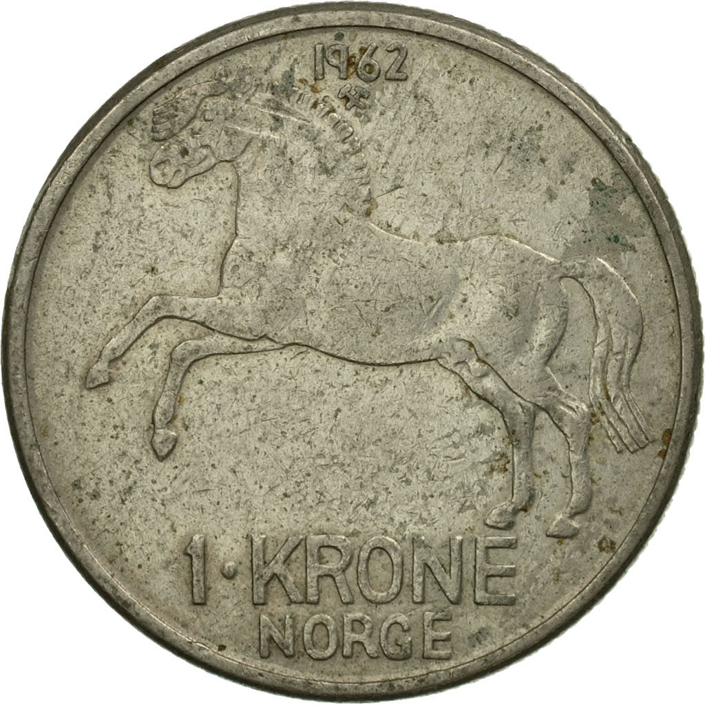 Moneda, Noruega, Olav V, Krone, 1962, BC+, Cobre - níquel, KM:409