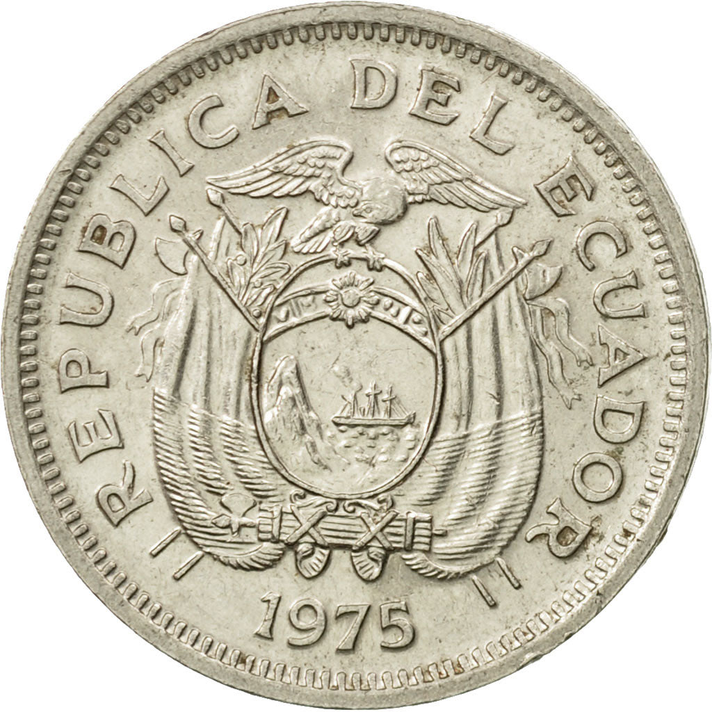 Moneta, Ecuador, 20 Centavos, 1975, BB, Acciaio placcato nichel, KM:77.2a