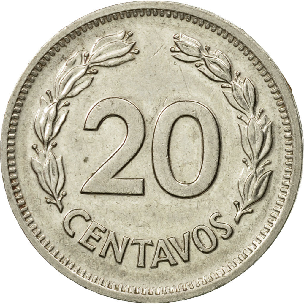 Moneta, Ecuador, 20 Centavos, 1975, BB, Acciaio placcato nichel, KM:77.2a