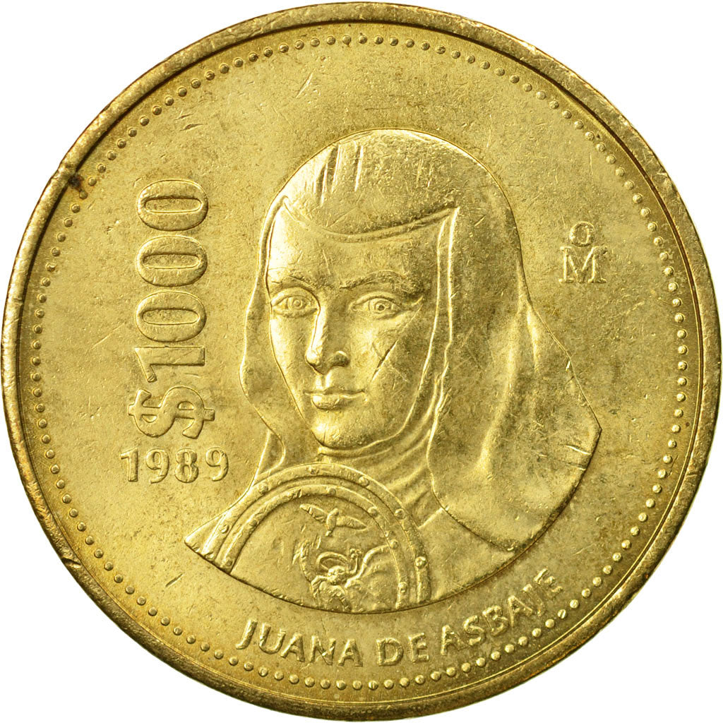 Coin, Mexico, 1000 Pesos, 1989, Mexico City, EF(40-45), Aluminum-Bronze, KM:536