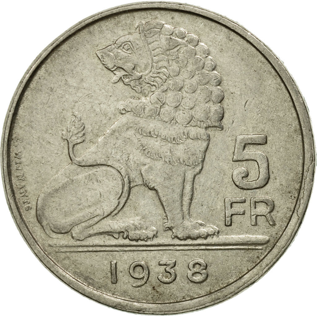 Moneta, Belgio, 5 Francs, 5 Frank, 1938, BB, Nichel, KM:117.1